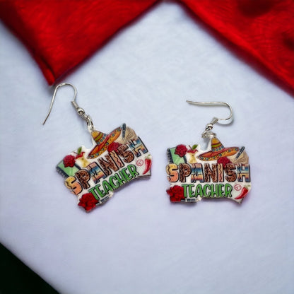Spanish Teacher Earrings - Foreign Language Teacher - Rhythms of Grace Creative