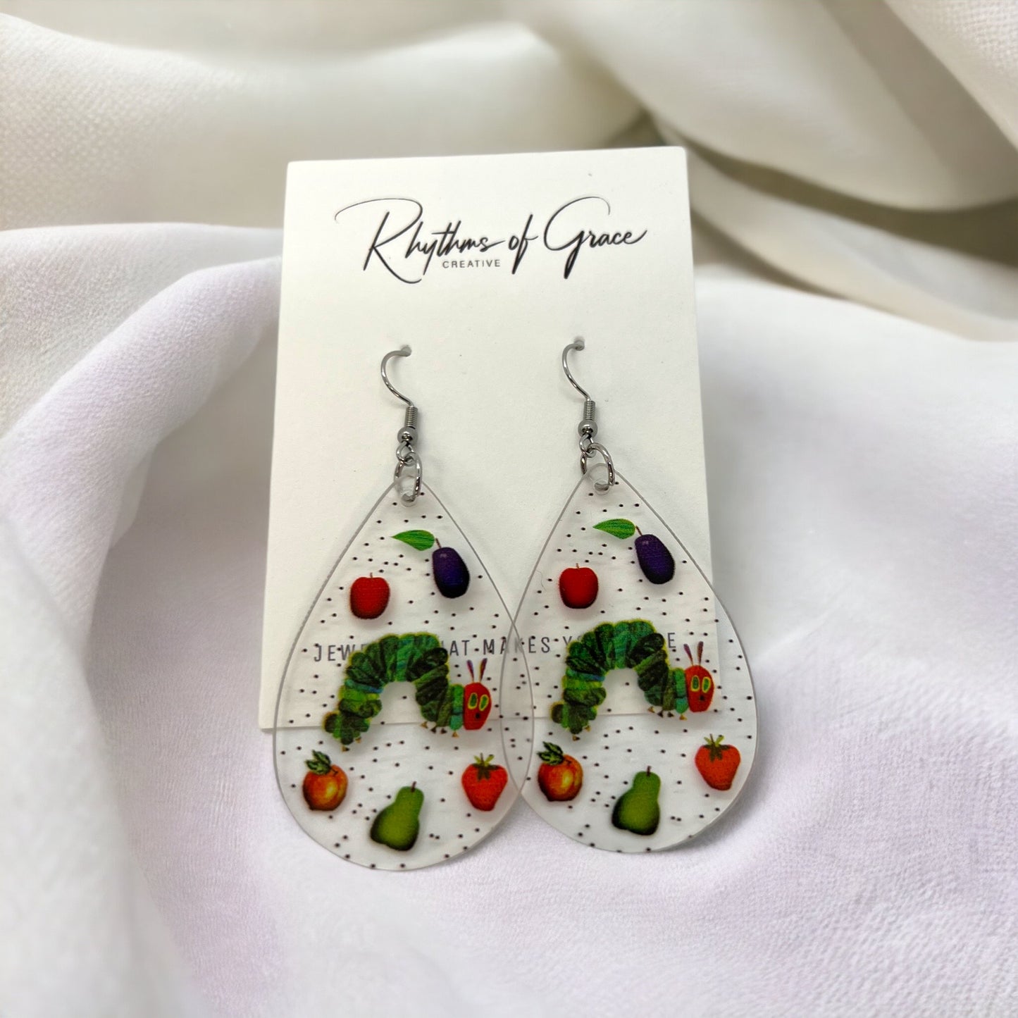 Chomp into Charm – Hungry Caterpillar Teacher Earrings - Rhythms of Grace Creative