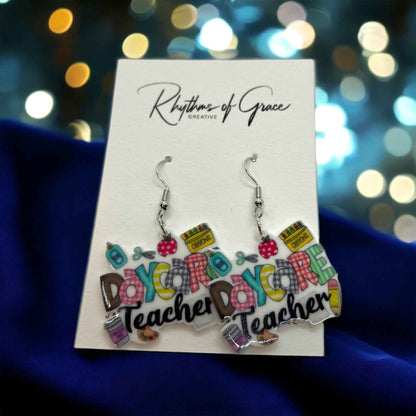 ABC’s & Sunshine: Colorful Daycare Teacher Earrings for Preschool Vibes