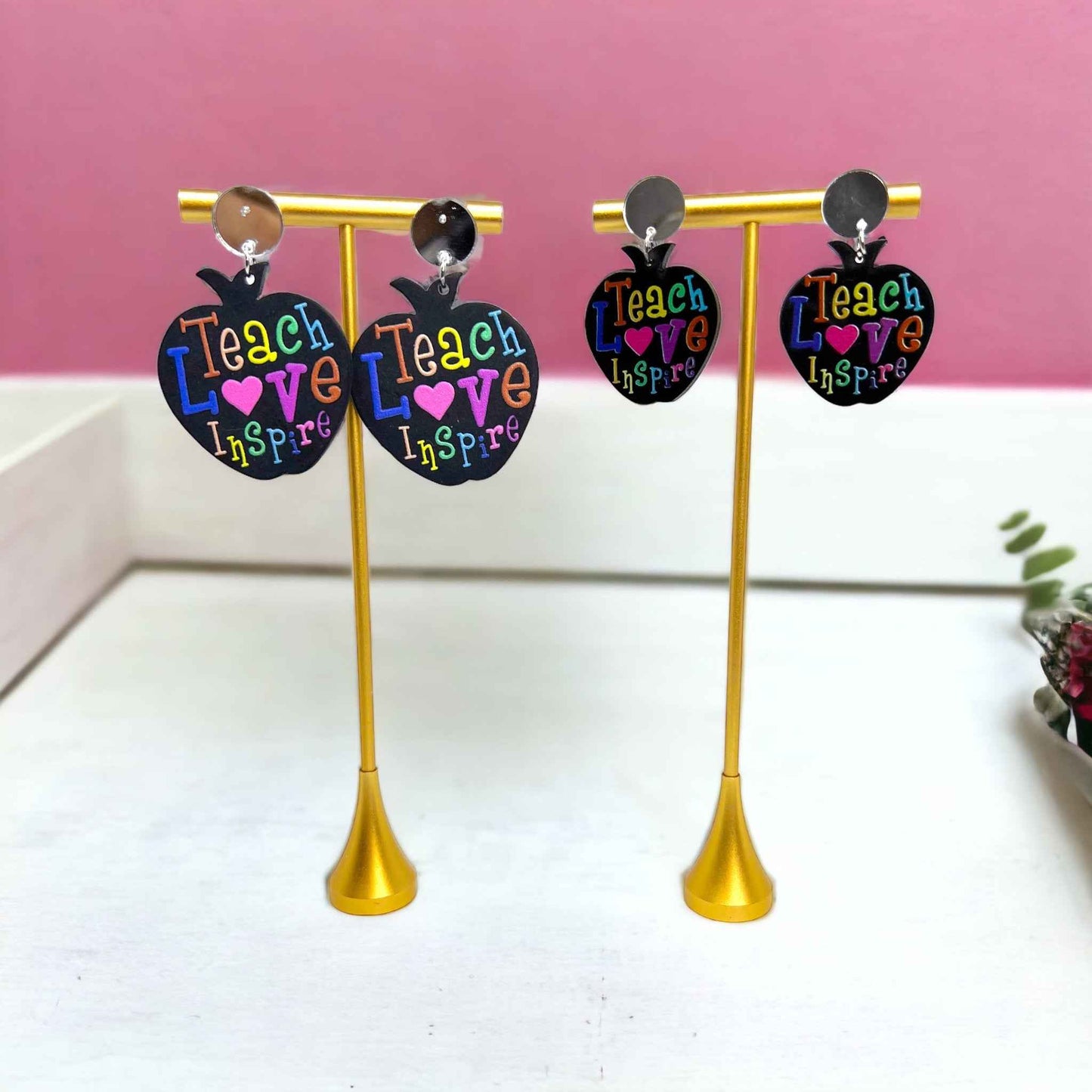 Teach • Love • Inspire – Apple Earrings for A+ Educators