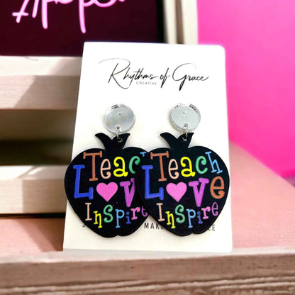 Teach • Love • Inspire – Apple Earrings for A+ Educators