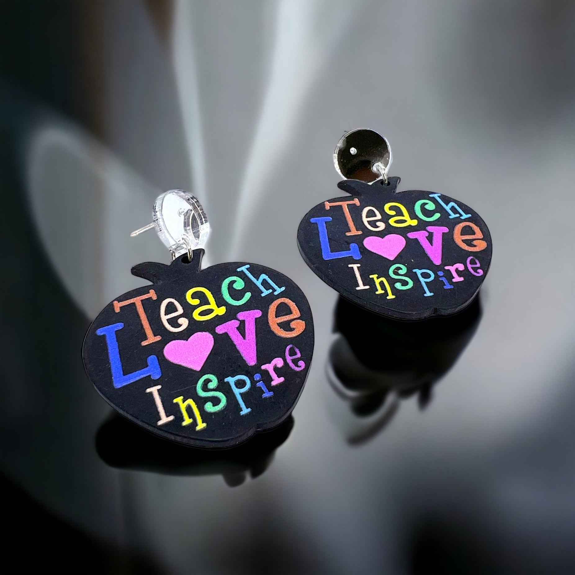 Teach • Love • Inspire – Apple Earrings for A+ Educators