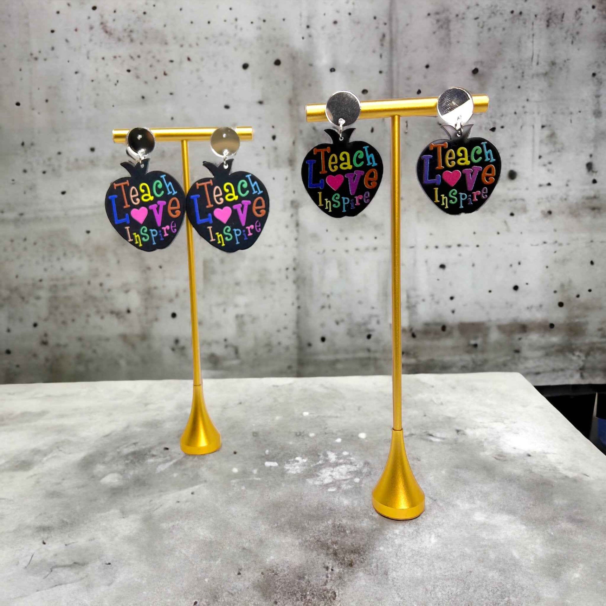 Teach • Love • Inspire – Apple Earrings for A+ Educators
