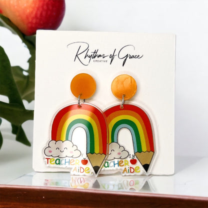 Rainbow Teacher Dangle Earrings - Brighten Up the Classroom! - Rhythms of Grace Creative