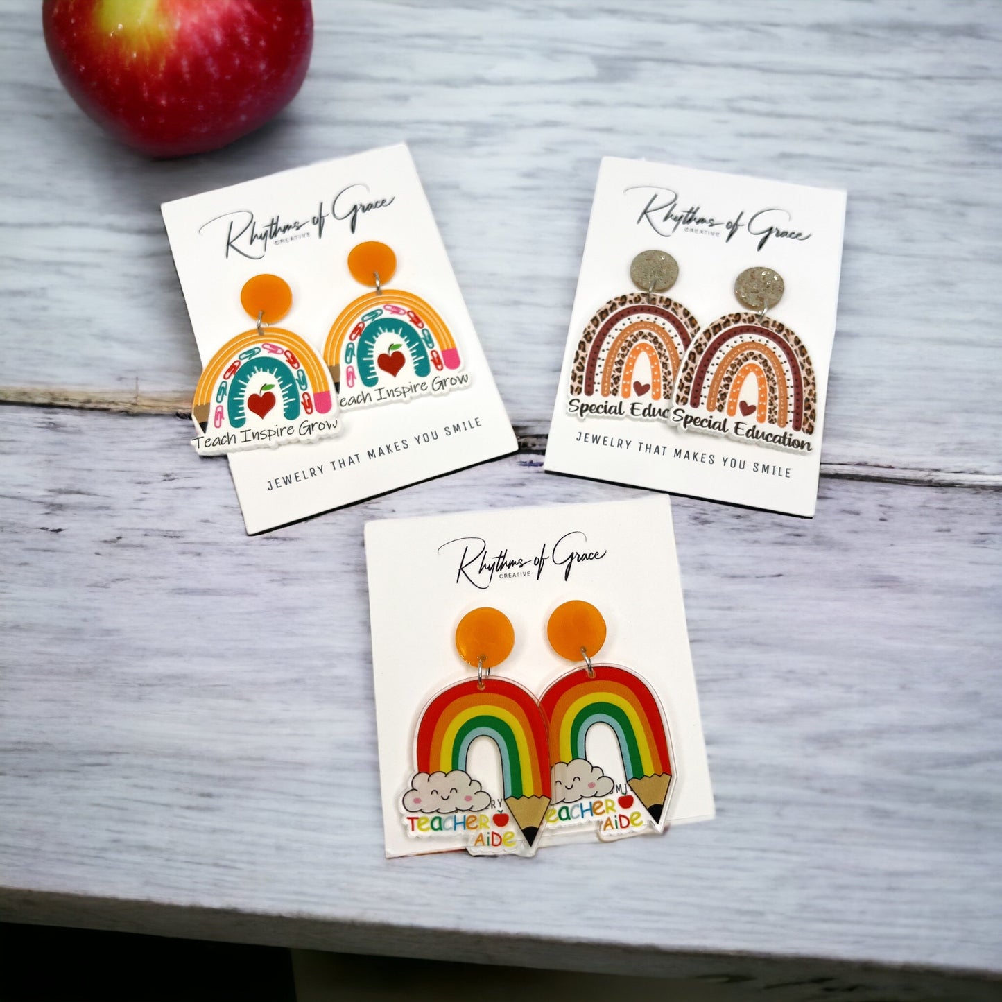 Rainbow Teacher Dangle Earrings - Brighten Up the Classroom! - Rhythms of Grace Creative