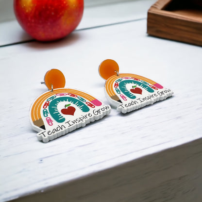 Rainbow Teacher Dangle Earrings - Brighten Up the Classroom! - Rhythms of Grace Creative