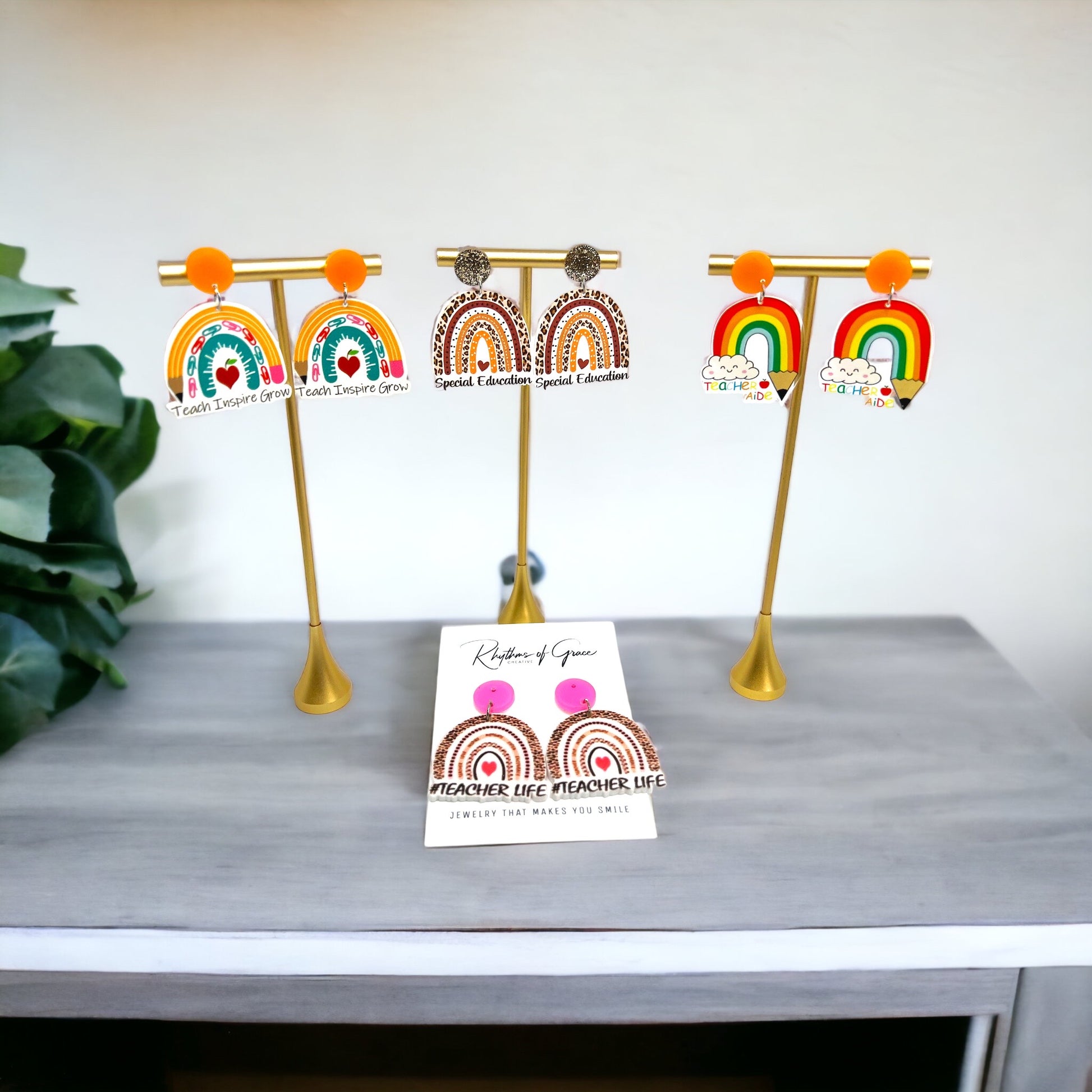 Rainbow Teacher Dangle Earrings - Brighten Up the Classroom! - Rhythms of Grace Creative