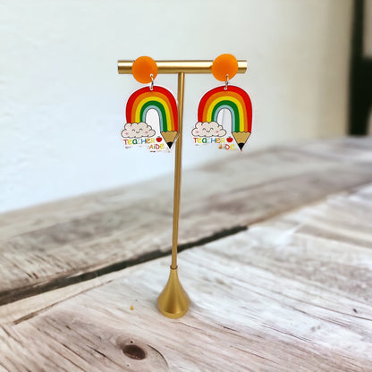 Rainbow Teacher Dangle Earrings - Brighten Up the Classroom! - Rhythms of Grace Creative