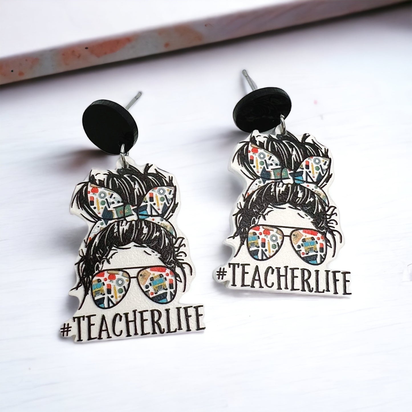Classroom Chic – Messy Bun & #TeacherLife Earrings - Rhythms of Grace Creative