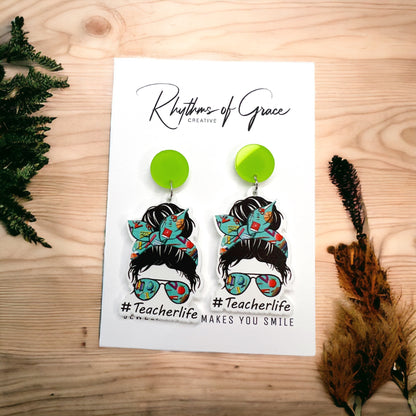 Classroom Chic – Messy Bun & #TeacherLife Earrings - Rhythms of Grace Creative