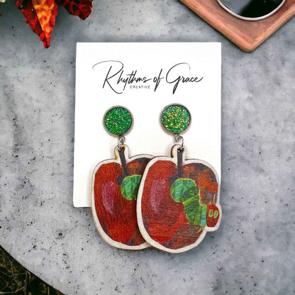 Chomp into Charm – Hungry Caterpillar Teacher Earrings