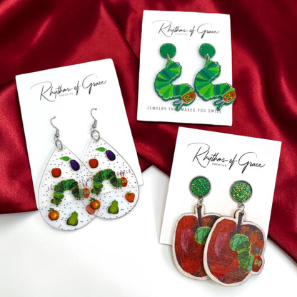 Chomp into Charm – Hungry Caterpillar Teacher Earrings