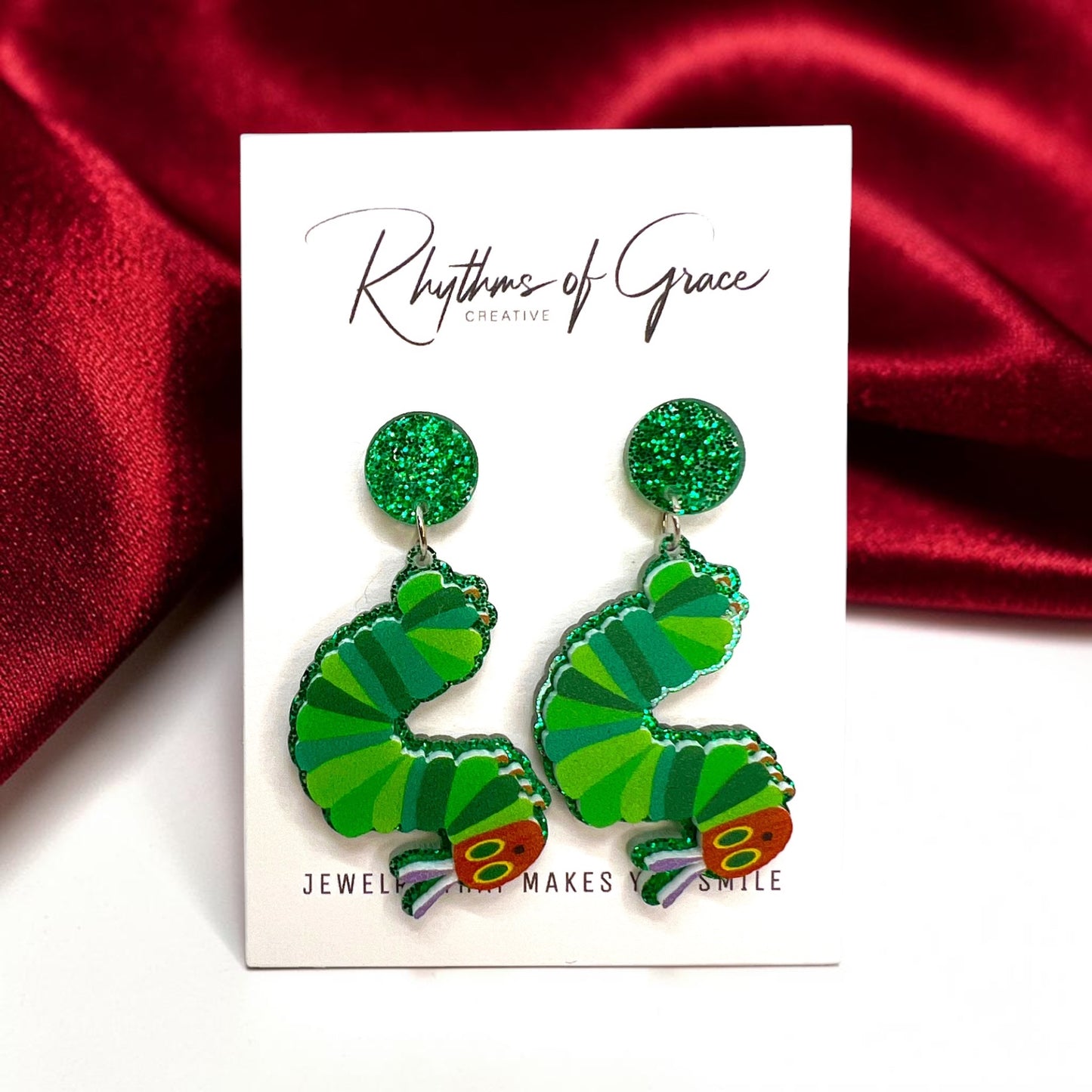 Chomp into Charm – Hungry Caterpillar Teacher Earrings