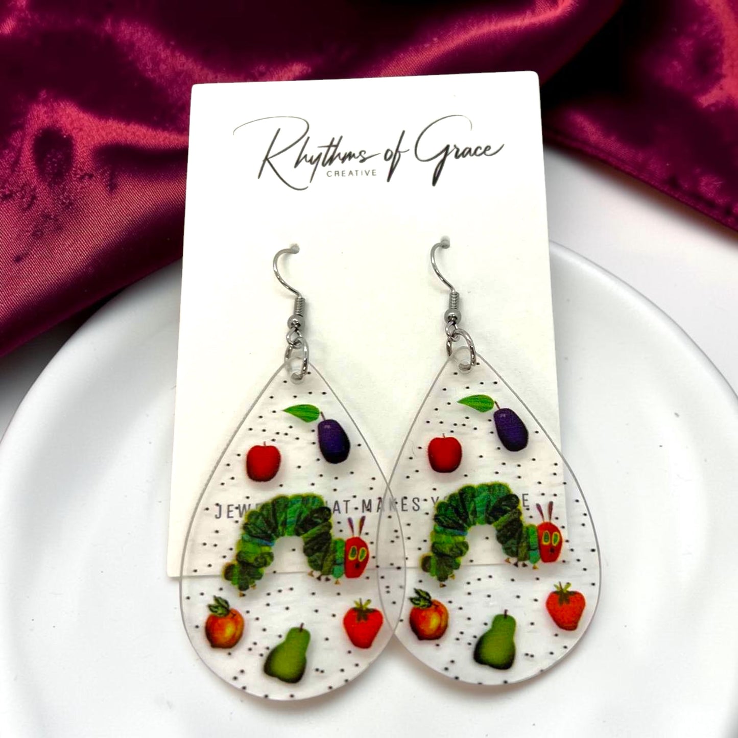 Chomp into Charm – Hungry Caterpillar Teacher Earrings