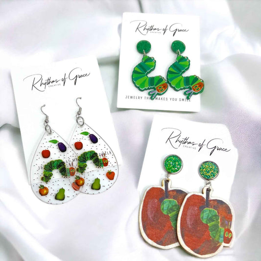 Chomp into Charm – Hungry Caterpillar Teacher Earrings