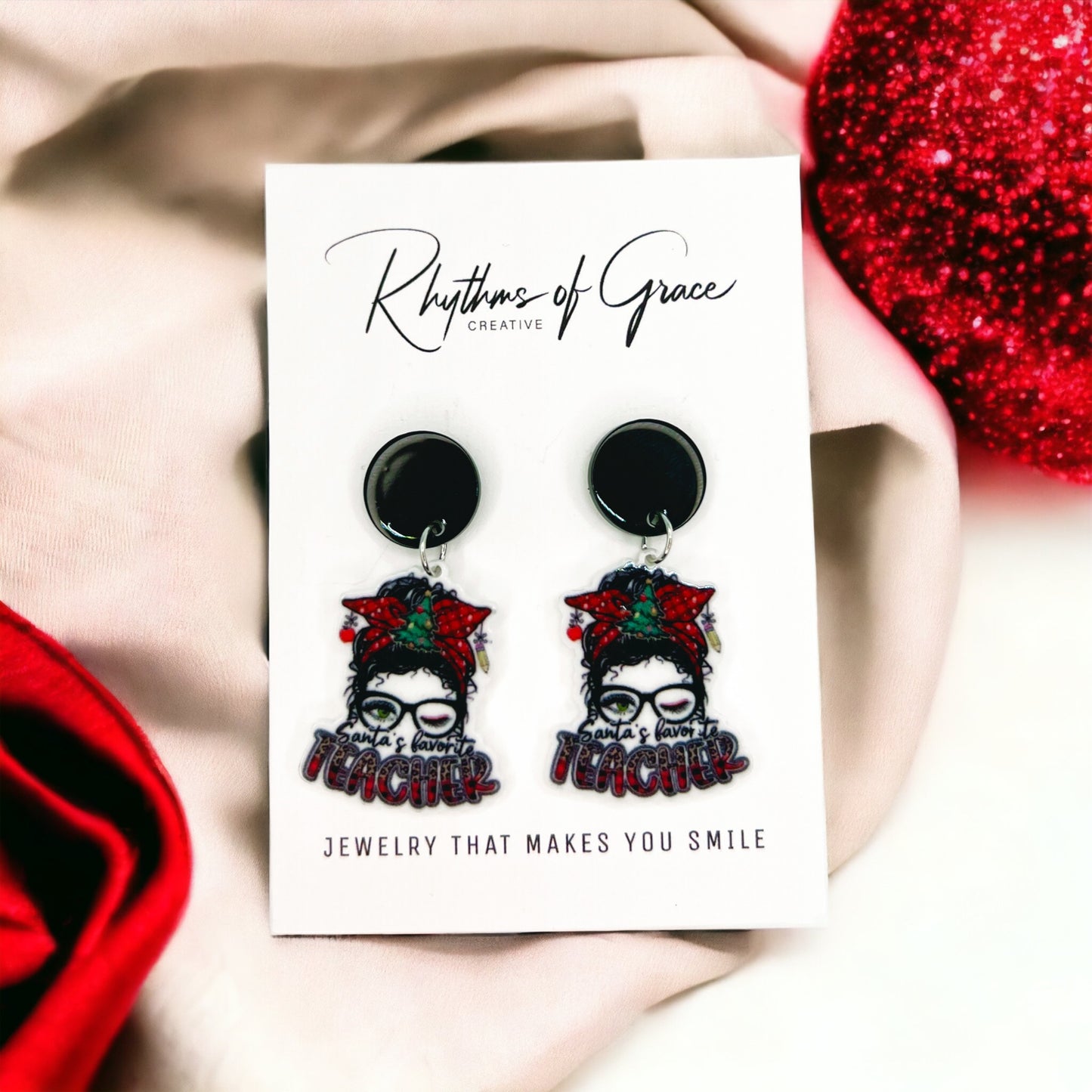 Christmas Teacher Earrings: Spread Holiday Cheer! 🎄 - Rhythms of Grace Creative