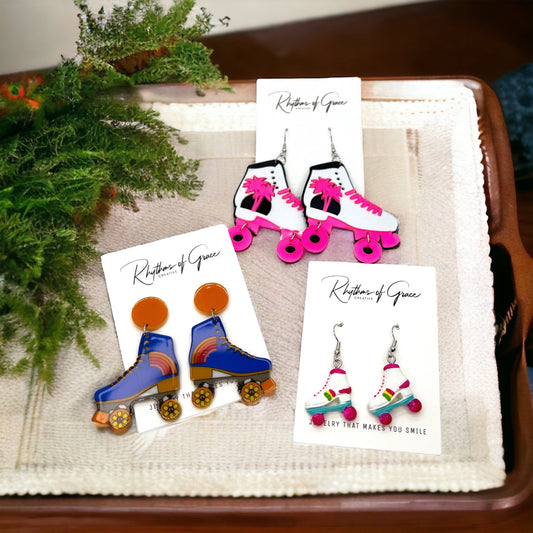 Roller Skate Earrings - Roller Skate Accessories, Handmade Earrings, Rollerblades, Rollerskates, Roller Derby - Rhythms of Grace Creative