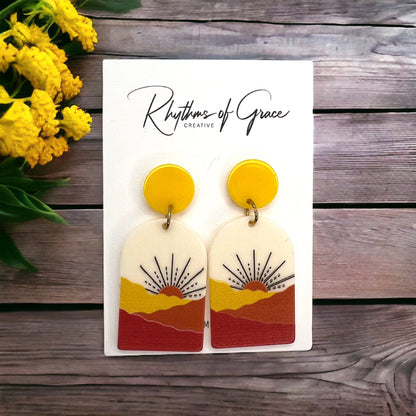 Dessert Sun Earrings - Handmade Earrings, Funky Earrings, Handmade Jewelry, Unique Jewelry, Yellow Earrings, Mountain, Arizona Dessert - Rhythms of Grace Creative
