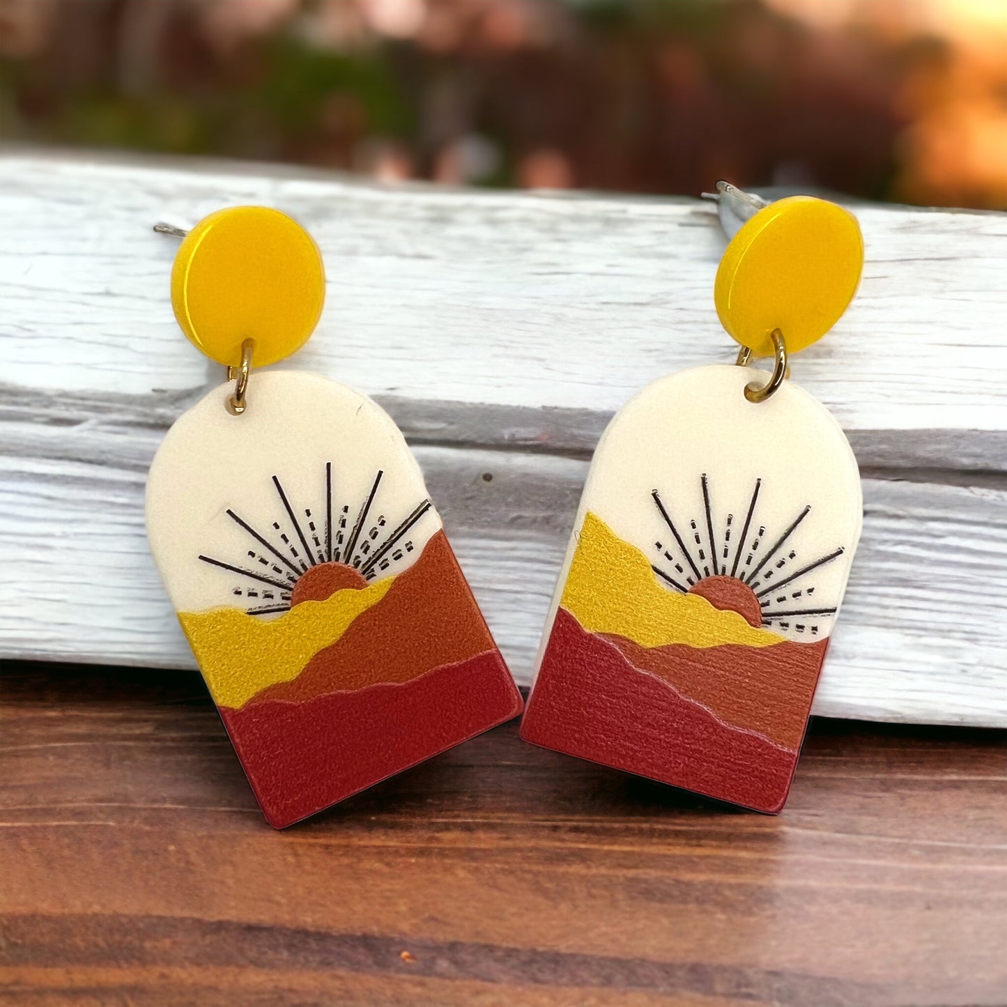 Dessert Sun Earrings - Handmade Earrings, Funky Earrings, Handmade Jewelry, Unique Jewelry, Yellow Earrings, Mountain, Arizona Dessert - Rhythms of Grace Creative