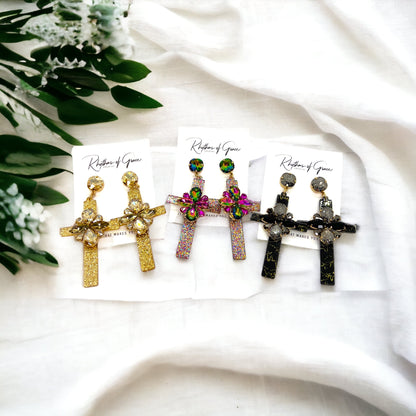 Shine with Faith – Boho Rhinestone Cross Earrings - Rhythms of Grace Creative