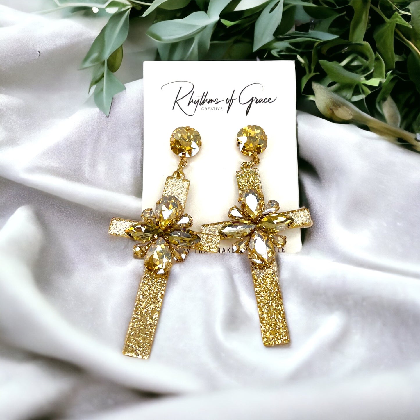 Shine with Faith – Boho Rhinestone Cross Earrings - Rhythms of Grace Creative