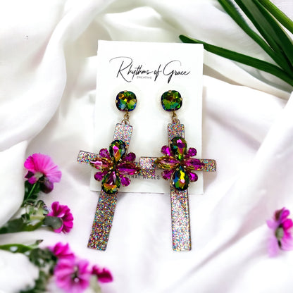 Shine with Faith – Boho Rhinestone Cross Earrings - Rhythms of Grace Creative