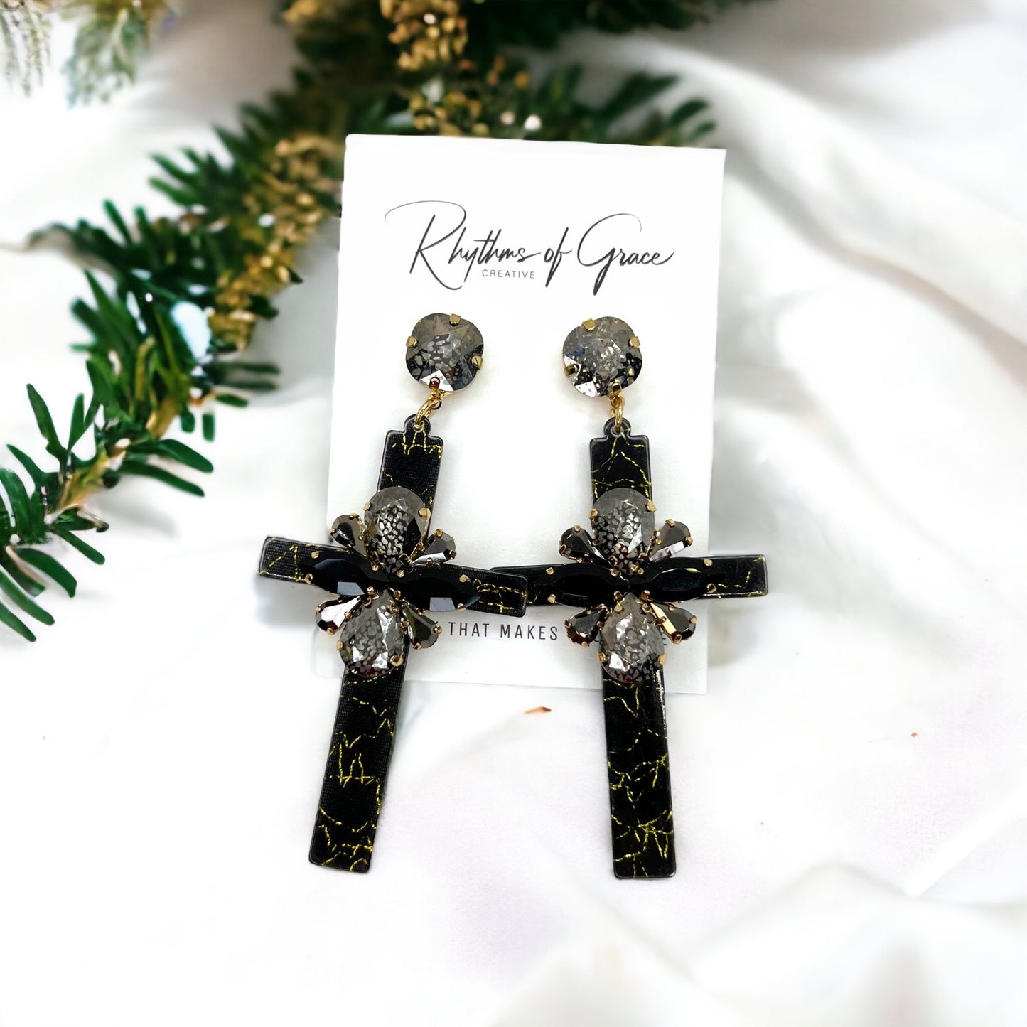 Shine with Faith – Boho Rhinestone Cross Earrings - Rhythms of Grace Creative