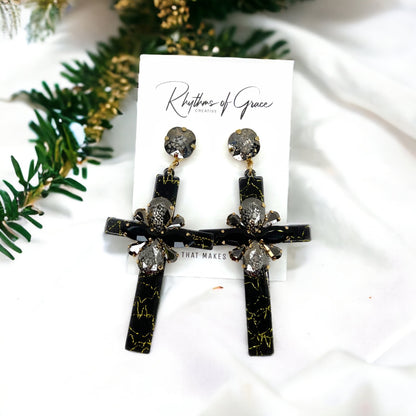 Shine with Faith – Boho Rhinestone Cross Earrings - Rhythms of Grace Creative