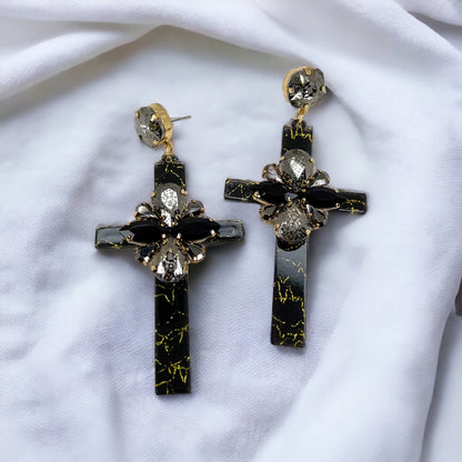 Shine with Faith – Boho Rhinestone Cross Earrings - Rhythms of Grace Creative