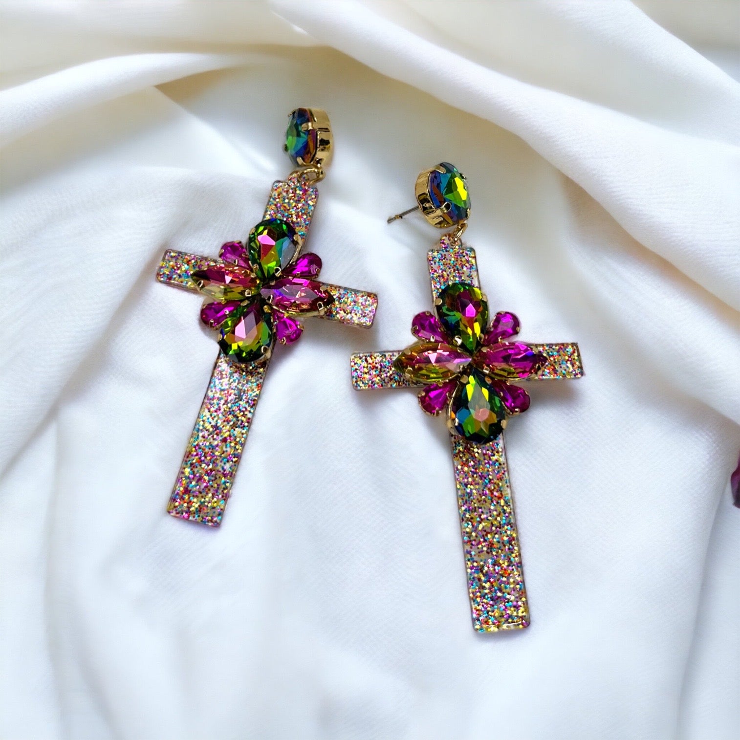 Shine with Faith – Boho Rhinestone Cross Earrings - Rhythms of Grace Creative