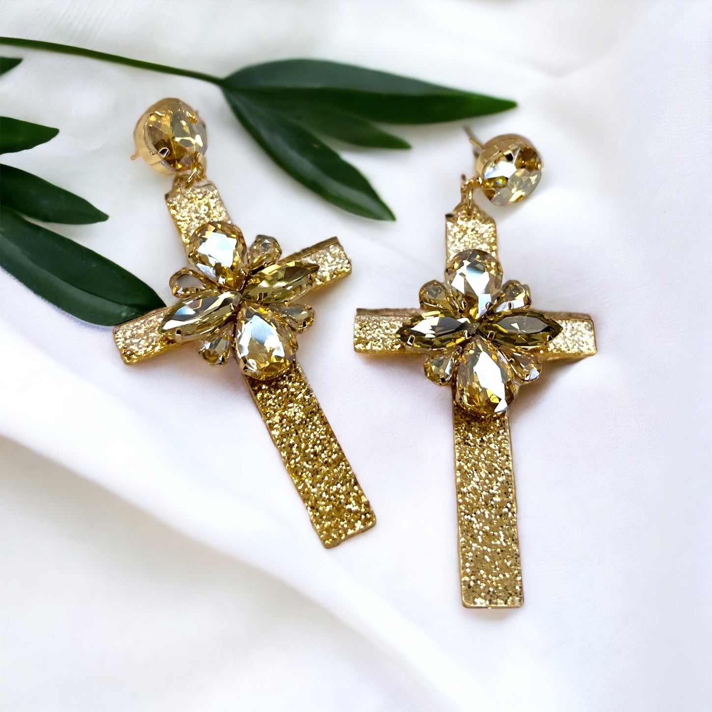 Shine with Faith – Boho Rhinestone Cross Earrings - Rhythms of Grace Creative