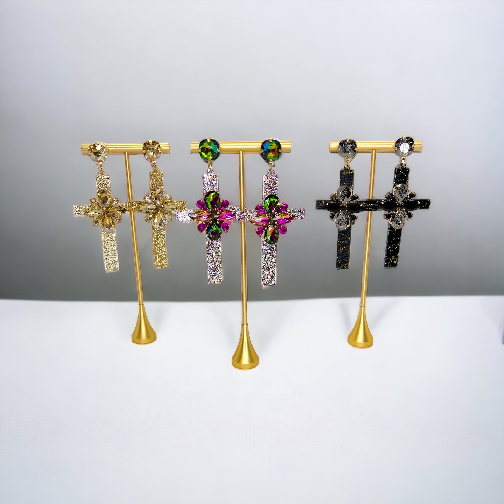 Shine with Faith – Boho Rhinestone Cross Earrings - Rhythms of Grace Creative