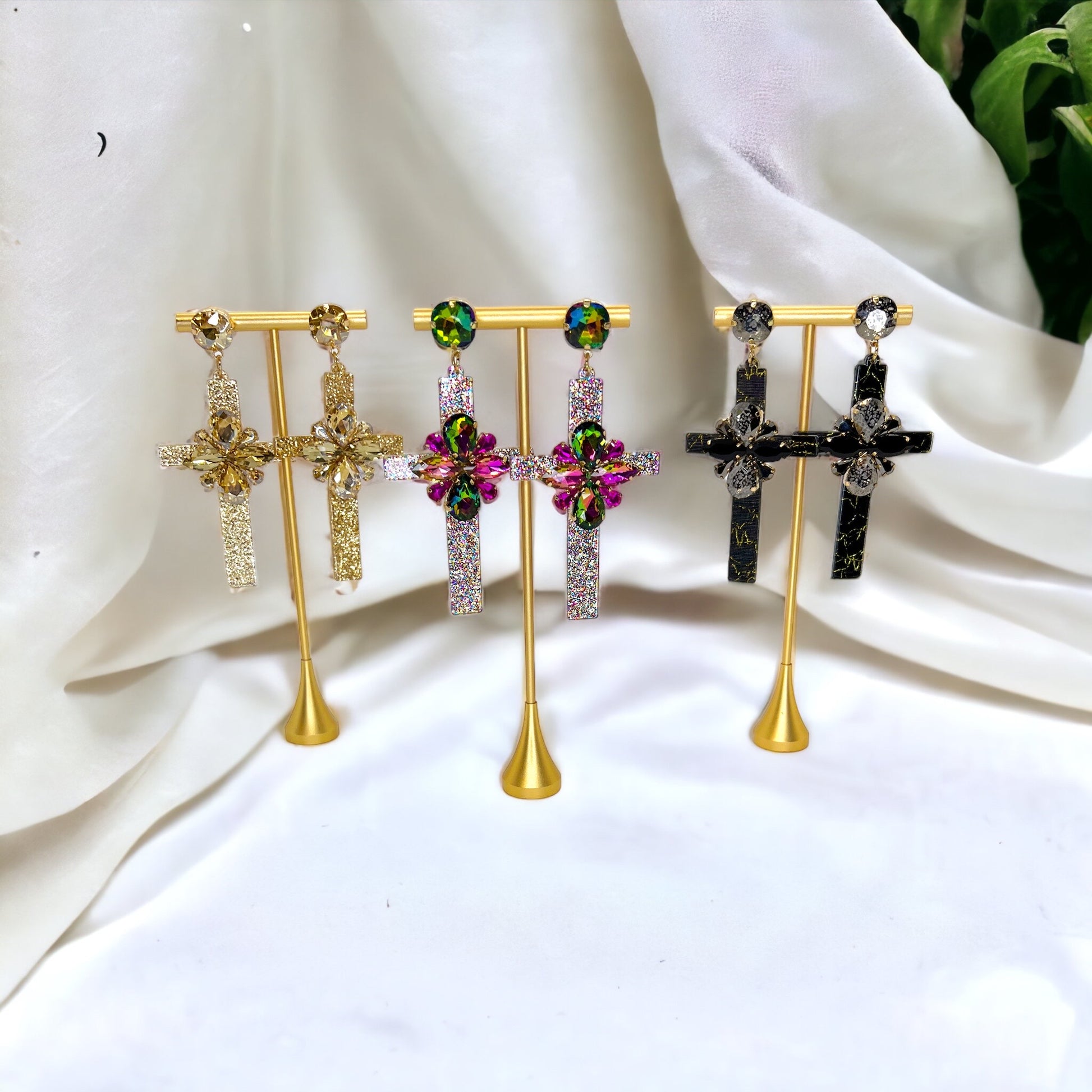 Shine with Faith – Boho Rhinestone Cross Earrings - Rhythms of Grace Creative