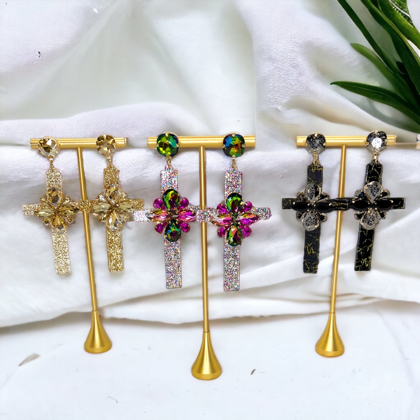 Shine with Faith – Boho Rhinestone Cross Earrings - Rhythms of Grace Creative