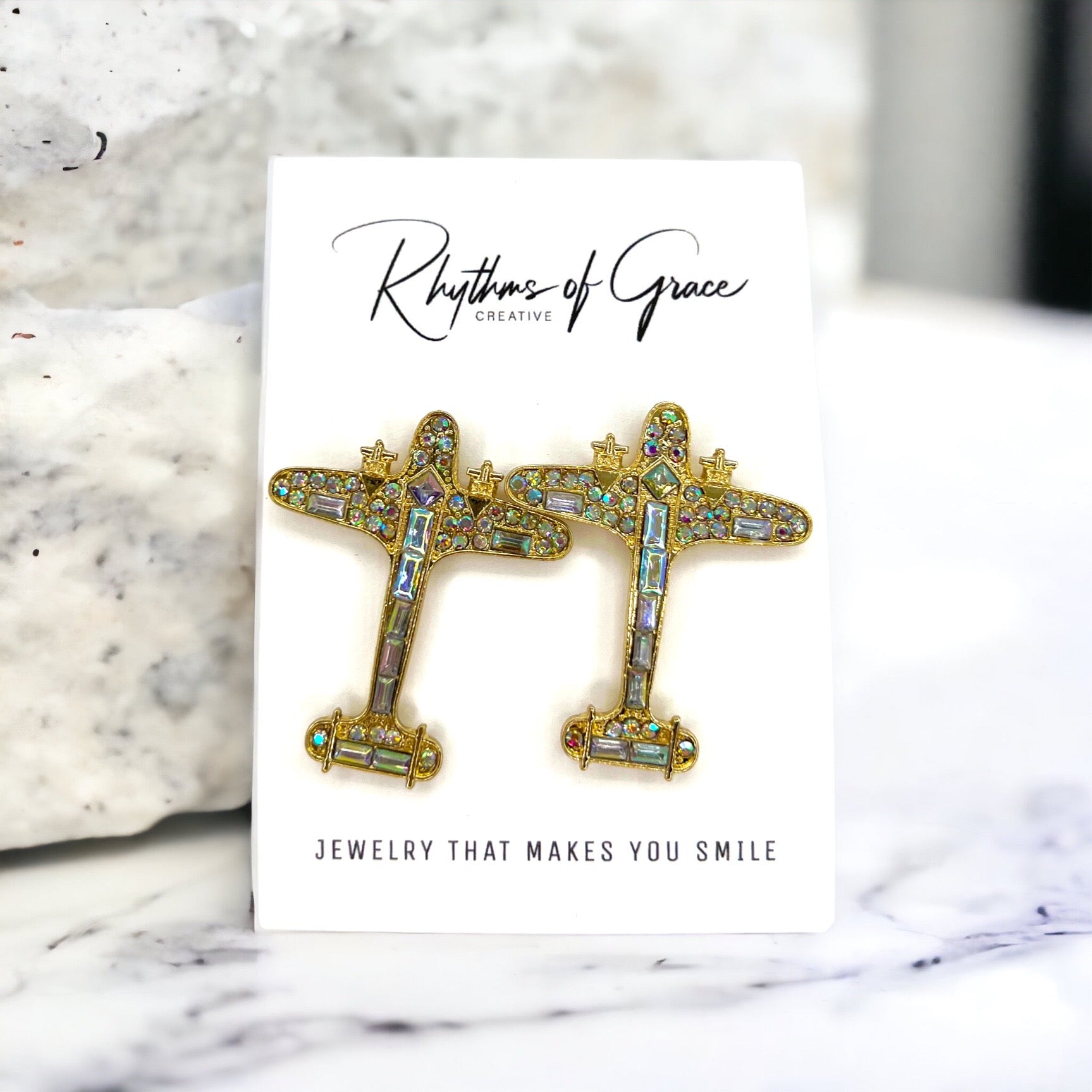 Jet, Set, Sparkle – Rhinestone Airplane Earrings for the Glam Globetrotter ✈️ - Rhythms of Grace Creative