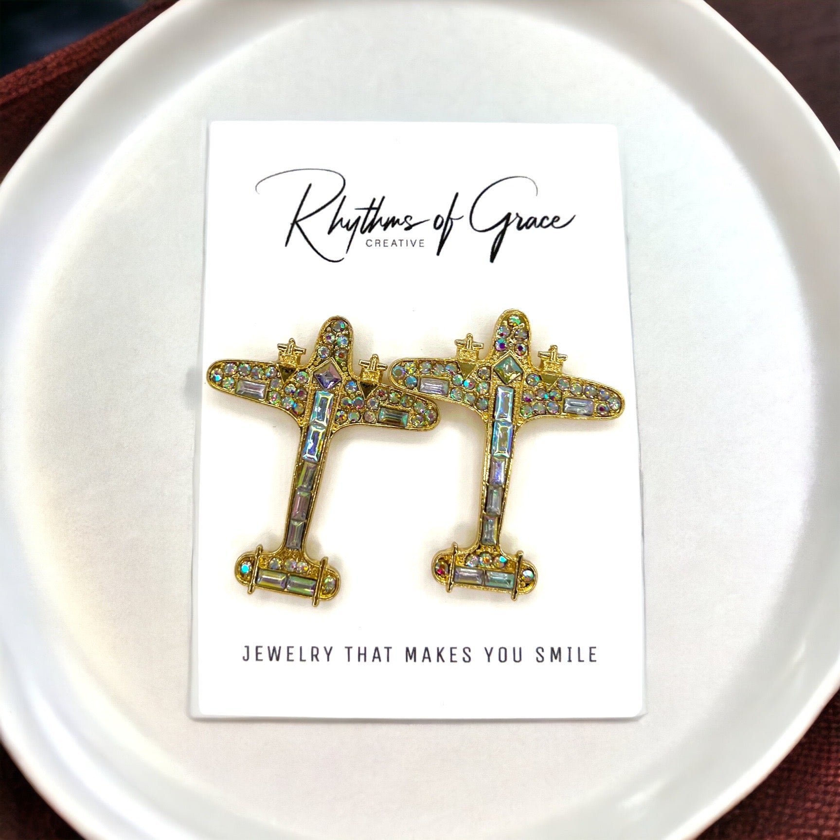 Jet, Set, Sparkle – Rhinestone Airplane Earrings for the Glam Globetrotter ✈️ - Rhythms of Grace Creative