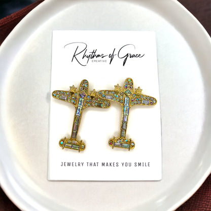 Jet, Set, Sparkle – Rhinestone Airplane Earrings for the Glam Globetrotter ✈️ - Rhythms of Grace Creative