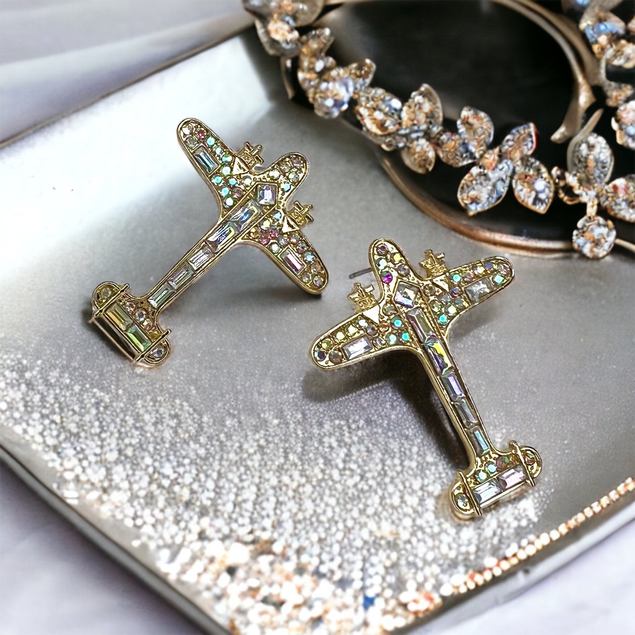 Jet, Set, Sparkle – Rhinestone Airplane Earrings for the Glam Globetrotter ✈️ - Rhythms of Grace Creative