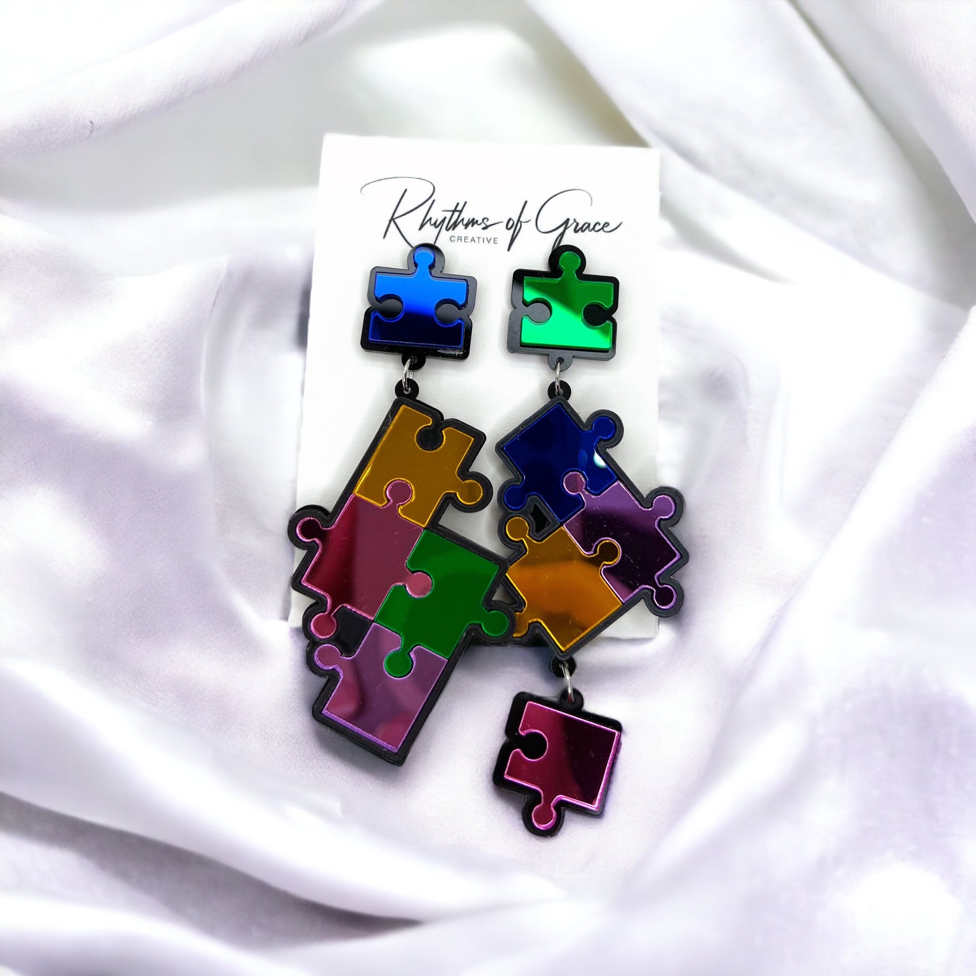 Puzzle of Style: Reflective Enigma Earrings for Awareness & Elegance! - Rhythms of Grace Creative