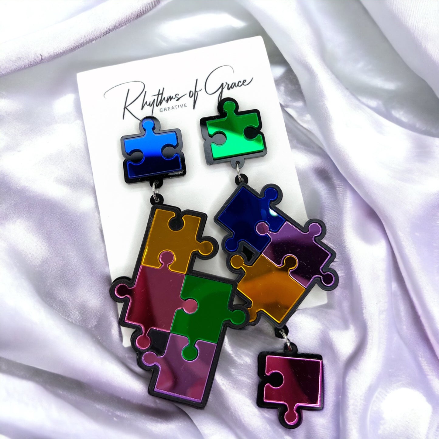 Puzzle of Style: Reflective Enigma Earrings for Awareness & Elegance! - Rhythms of Grace Creative