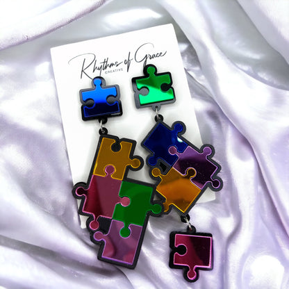 Puzzle of Style: Reflective Enigma Earrings for Awareness & Elegance! - Rhythms of Grace Creative