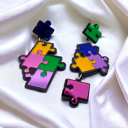 Puzzle of Style: Reflective Enigma Earrings for Awareness & Elegance! - Rhythms of Grace Creative