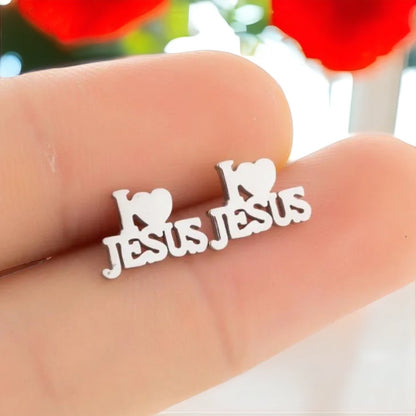 Shine with Faith: I Love Jesus Stud Earrings - Lightweight & Heartfelt! - Rhythms of Grace Creative