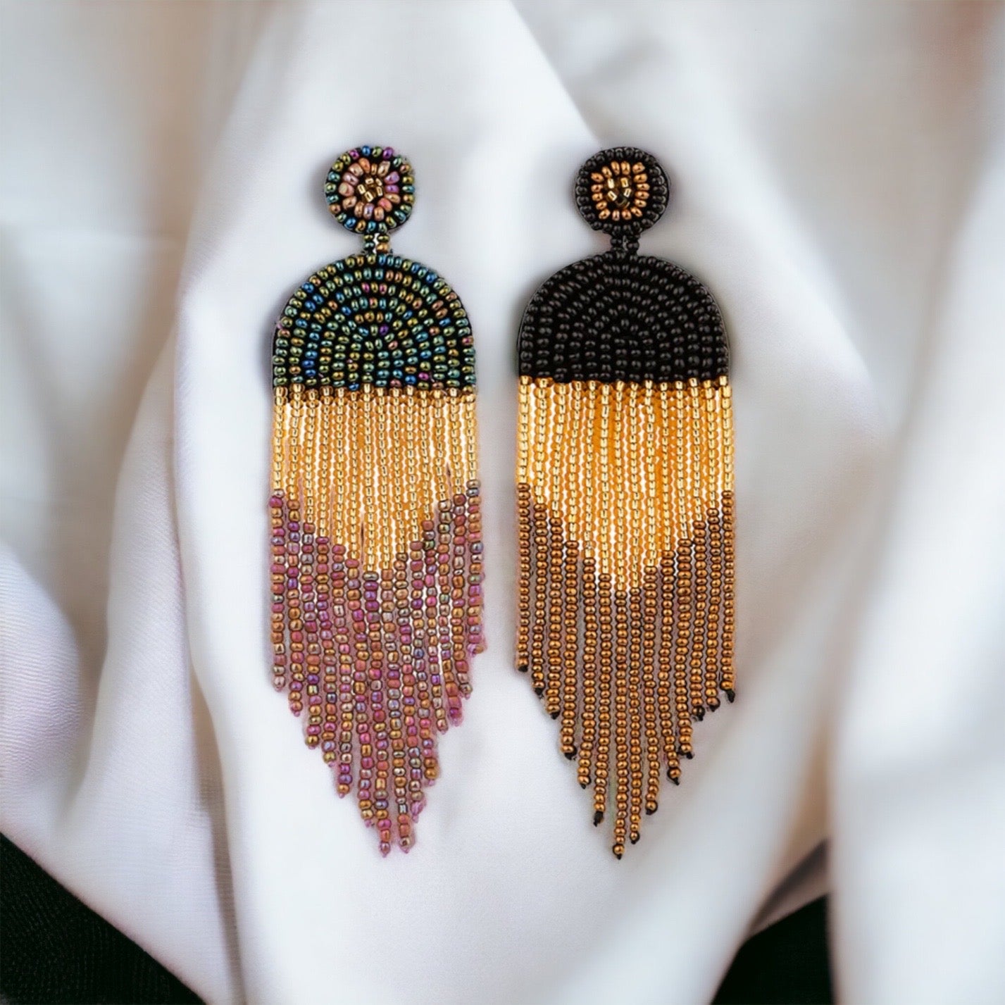 Black and Gold Beaded Boho Earrings - New Orleans, Saints Football, Black Gold, Beaded Earrings, Boho Accessories, NOLA Saints, Glass Beads - Rhythms of Grace Creative