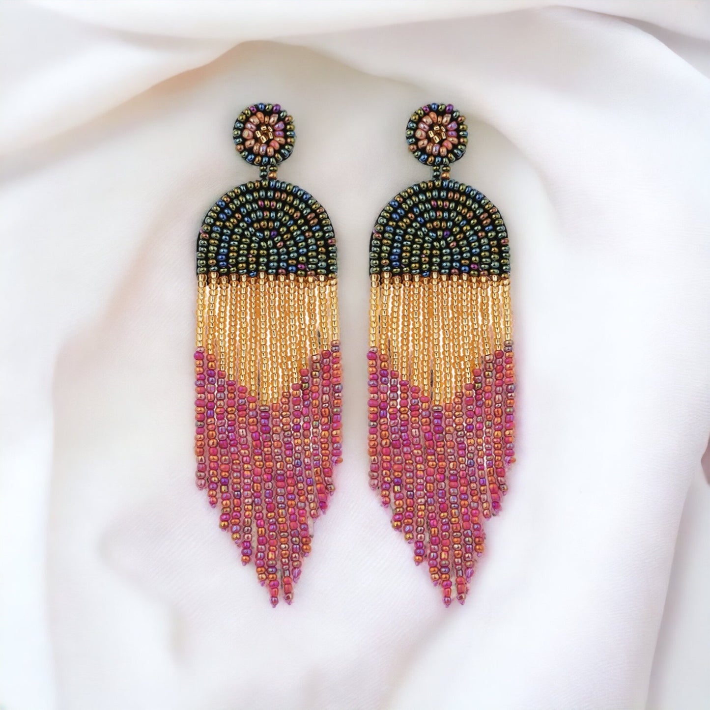 Black and Gold Beaded Boho Earrings - New Orleans, Saints Football, Black Gold, Beaded Earrings, Boho Accessories, NOLA Saints, Glass Beads - Rhythms of Grace Creative