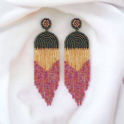 Black and Gold Beaded Boho Earrings - New Orleans, Saints Football, Black Gold, Beaded Earrings, Boho Accessories, NOLA Saints, Glass Beads - Rhythms of Grace Creative
