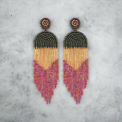 Black and Gold Beaded Boho Earrings - New Orleans, Saints Football, Black Gold, Beaded Earrings, Boho Accessories, NOLA Saints, Glass Beads - Rhythms of Grace Creative