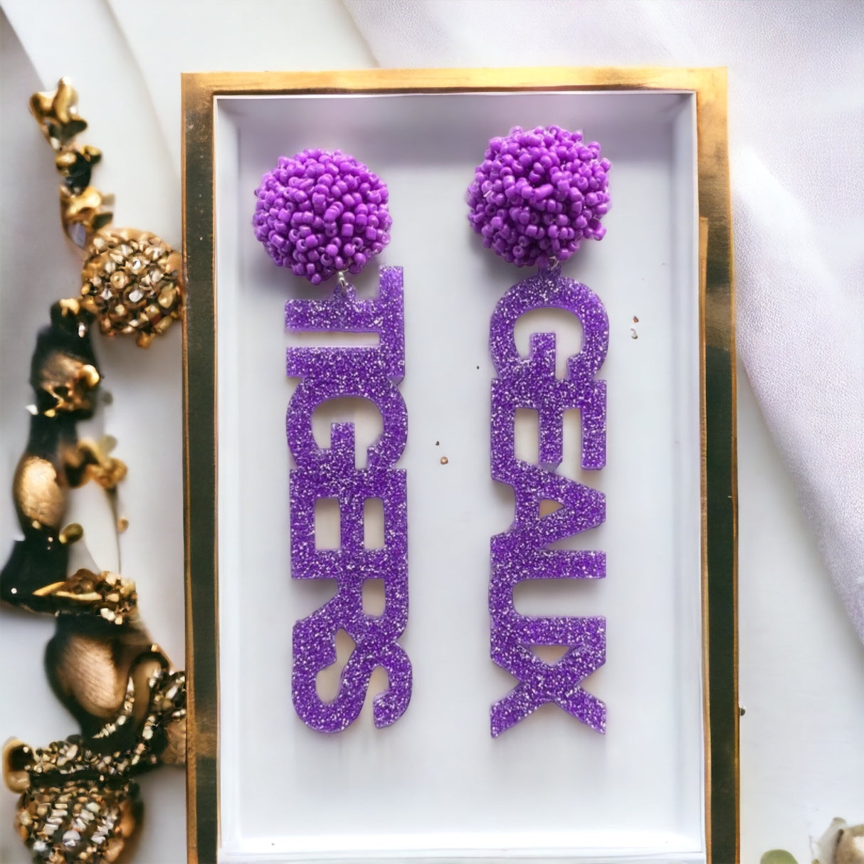 Geaux Tigers Earrings - Tiger Earrings, College Football Earrings, Handmade Jewelry, Purple and Gold, Football, Handmade Earrings, Louisiana - Rhythms of Grace Creative