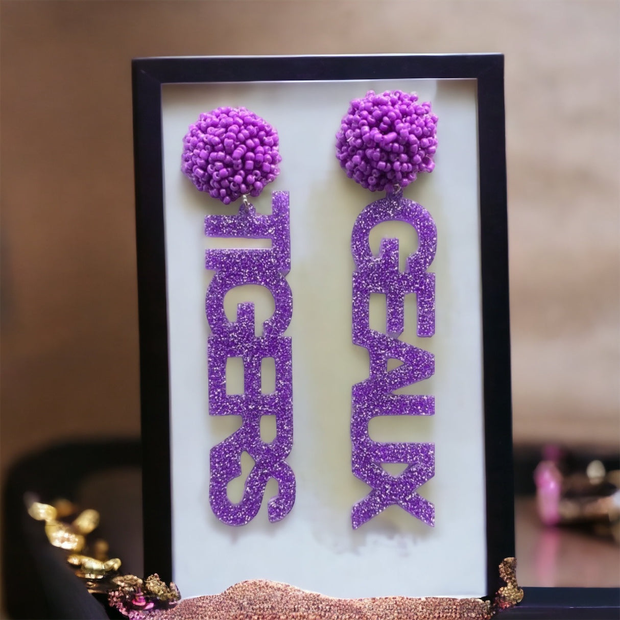 Geaux Tigers Earrings - Tiger Earrings, College Football Earrings, Handmade Jewelry, Purple and Gold, Football, Handmade Earrings, Louisiana - Rhythms of Grace Creative