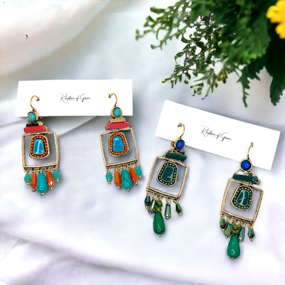 Boho Stone Earrings - Blue Green Stones, Teal and Blue, Boho Earrings - Rhythms of Grace Creative